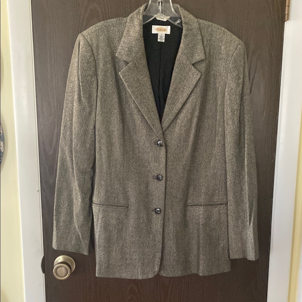 Talbots Black and Gray Hounds Tooth Textured Blazer Professional Tailored Fit